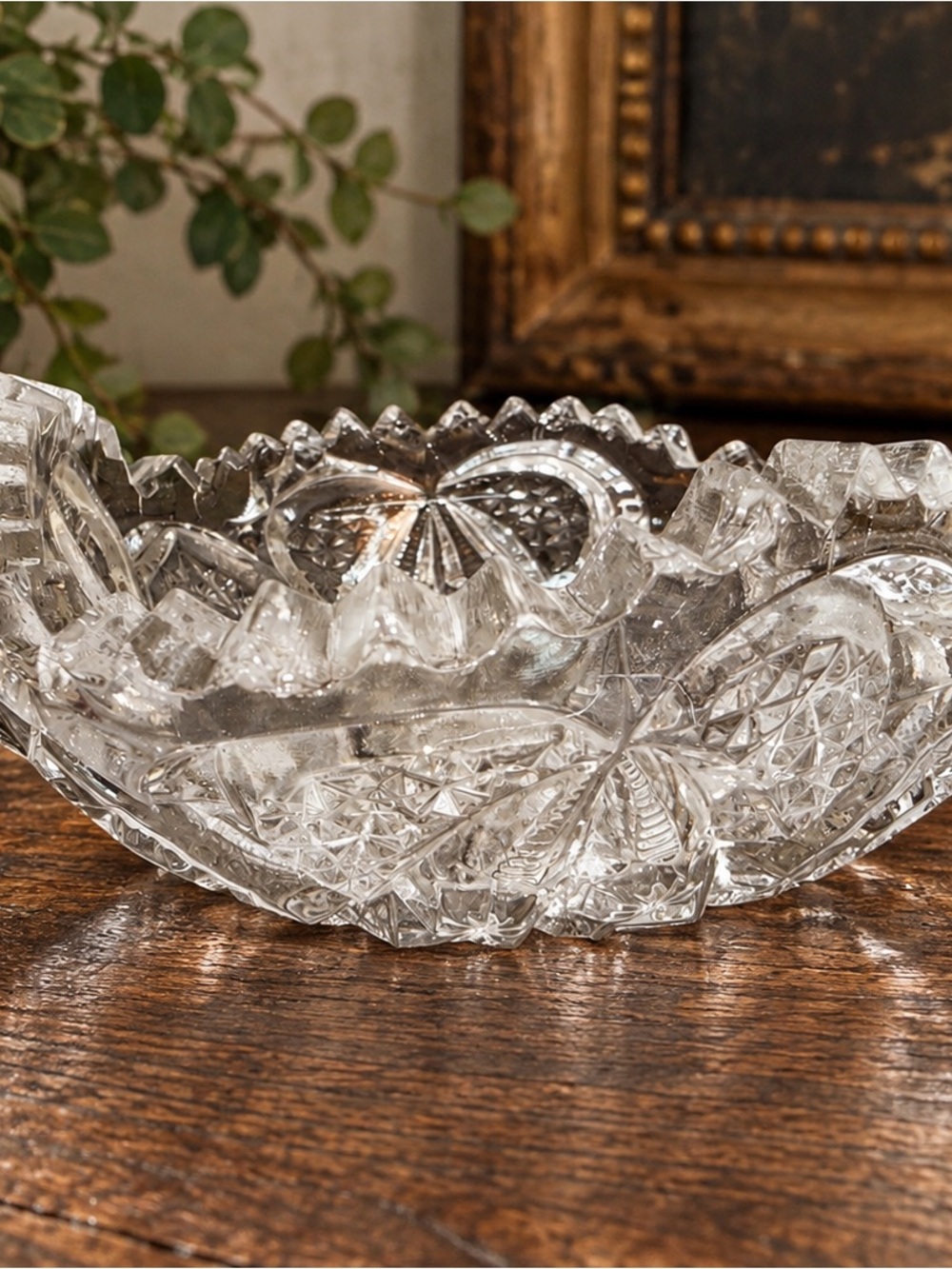 Vintage Cut Pressed Glass Nappy Bowl Handled Candy Dish Sawtooth Rim Starburst